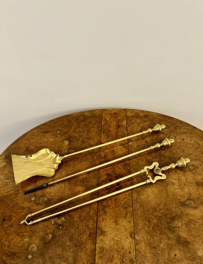 Lovely set of antique Victorian quality brass fire irons