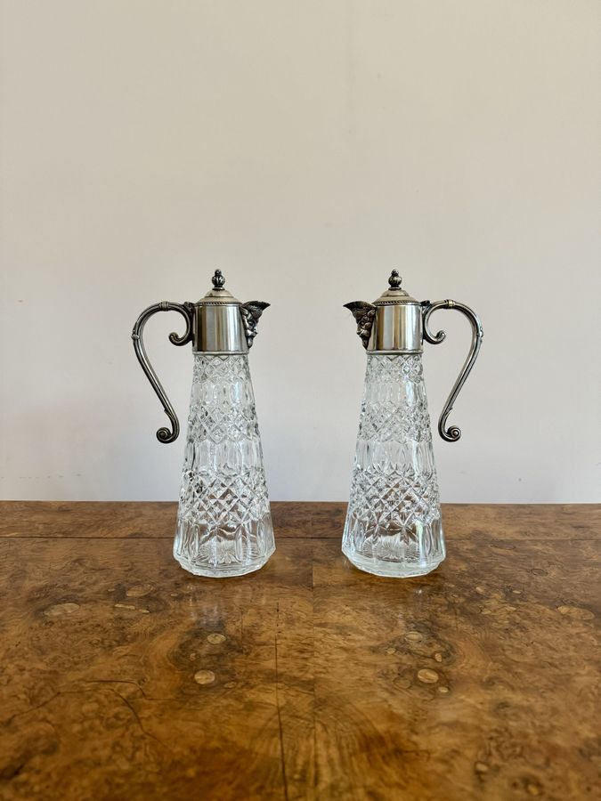 Antique Stunning pair of antique Edwardian silver plated claret jugs 