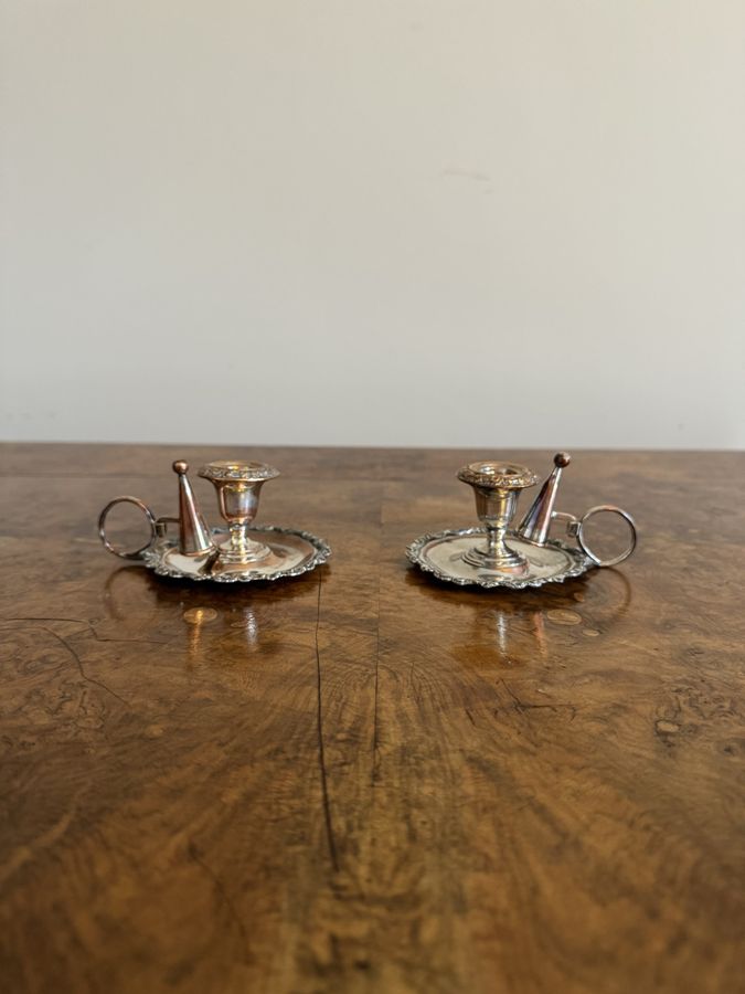 Lovely pair of antique George III silver plated chamber sticks