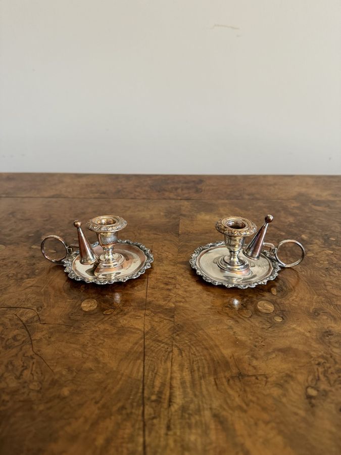 Antique Lovely pair of antique George III silver plated chamber sticks 