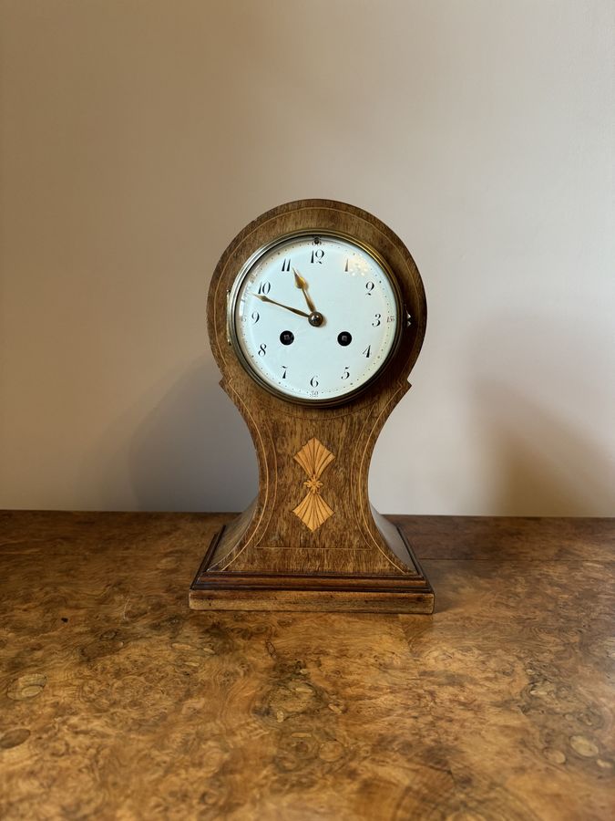Wonderful quality antique Edwardian mahogany inlaid balloon shaped mantle clock
