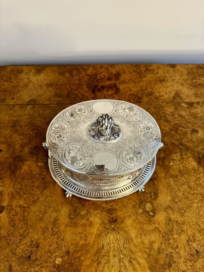 Antique Outstanding quality antique Edwardian ornate silver plated biscuit barrel 