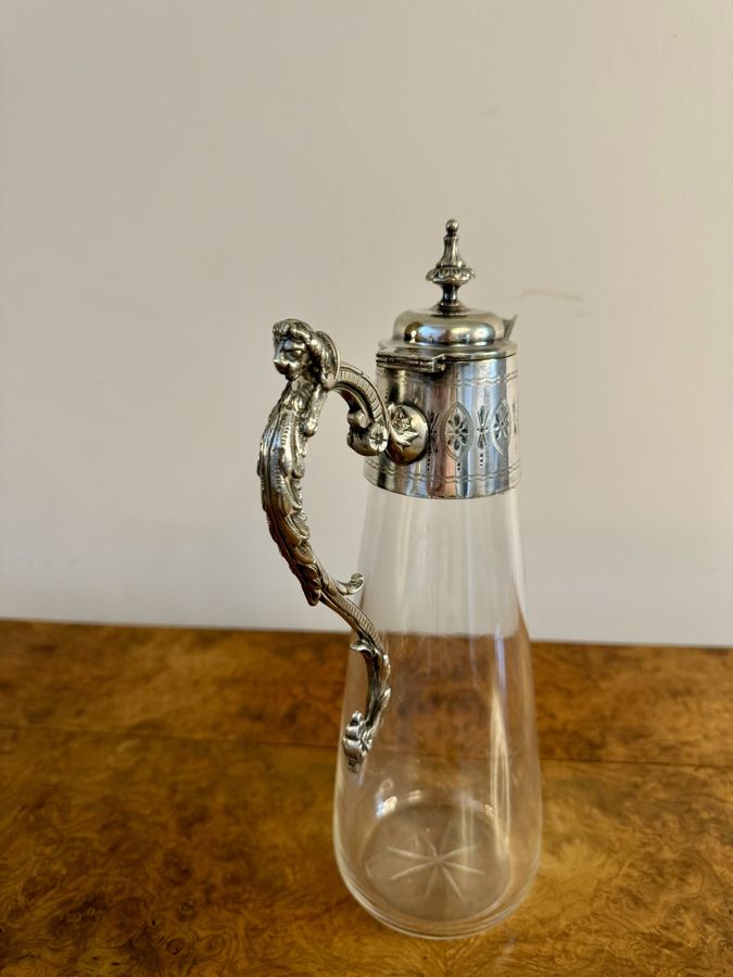 Antique Wonderful quality antique Victorian glass and silver plated claret jug 