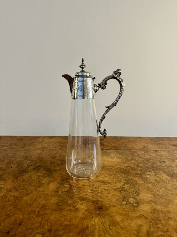 Antique Wonderful quality antique Victorian glass and silver plated claret jug 