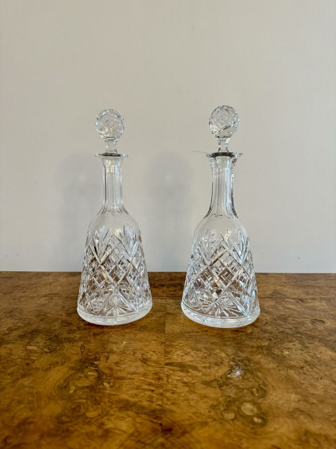 Lovely pair of antique Edwardian bell shaped decanters