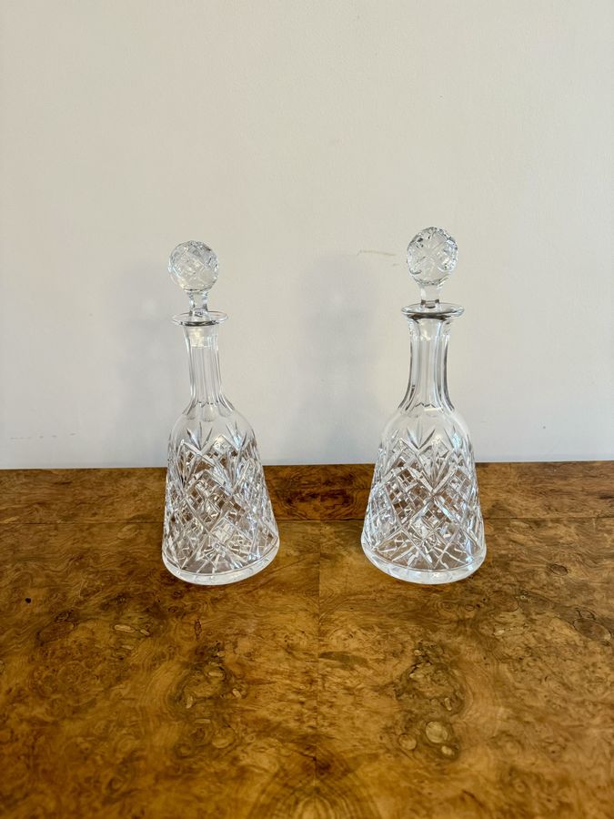 Antique Lovely pair of antique Edwardian bell shaped decanters 