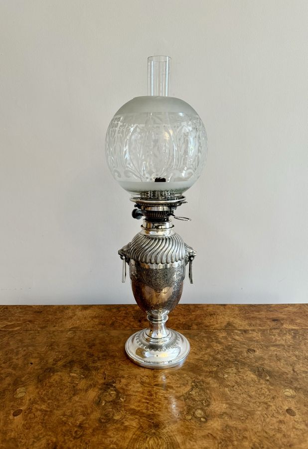 Fantastic quality antique Victorian silver plated urn shaped oil lamp by Hinks and Sons