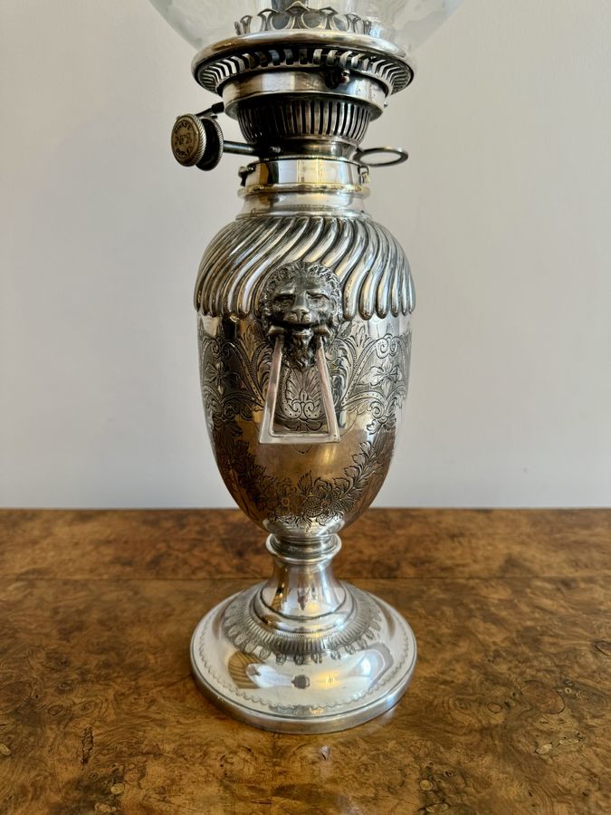 Antique Fantastic quality antique Victorian silver plated urn shaped oil lamp by Hinks and Sons 