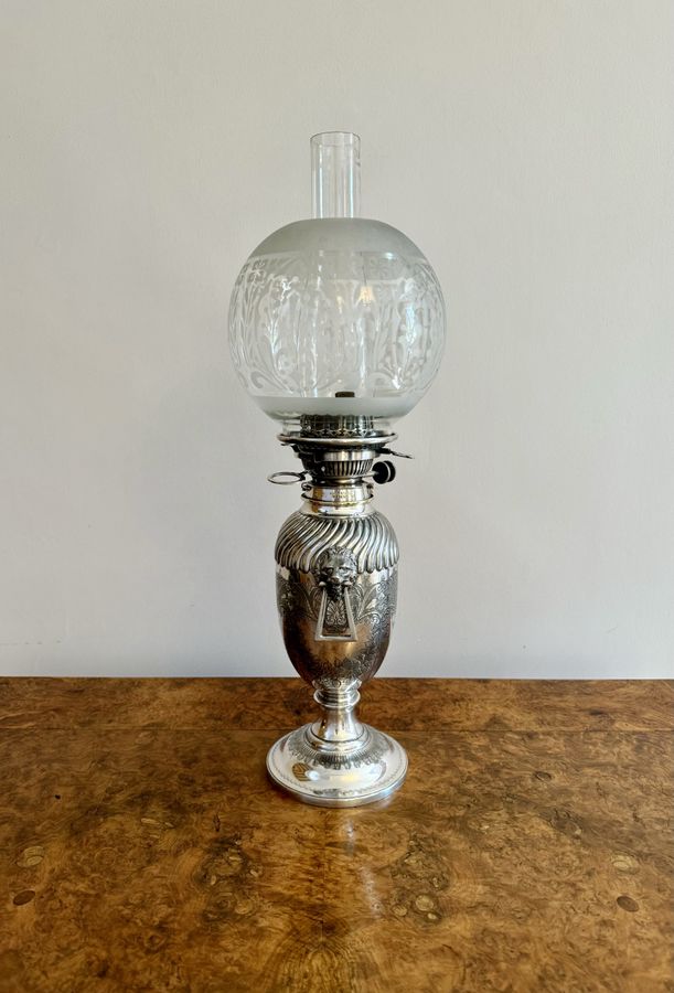 Antique Fantastic quality antique Victorian silver plated urn shaped oil lamp by Hinks and Sons 