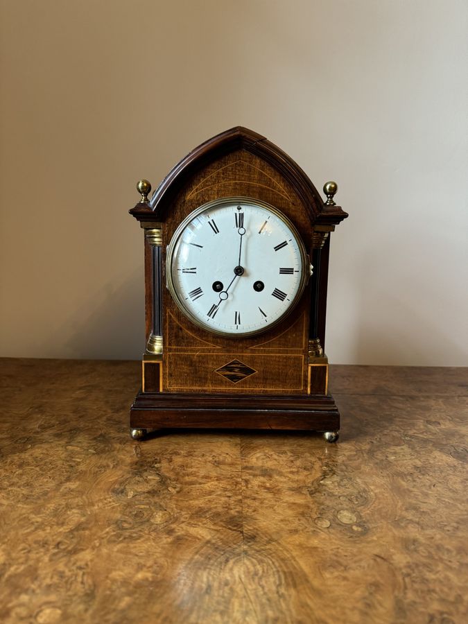 Quality antique Edwardian mahogany inlaid bracket clock