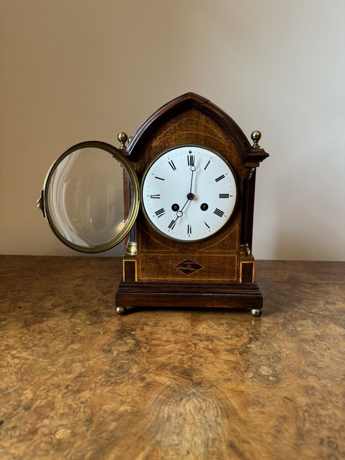 Antique Quality antique Edwardian mahogany inlaid bracket clock 