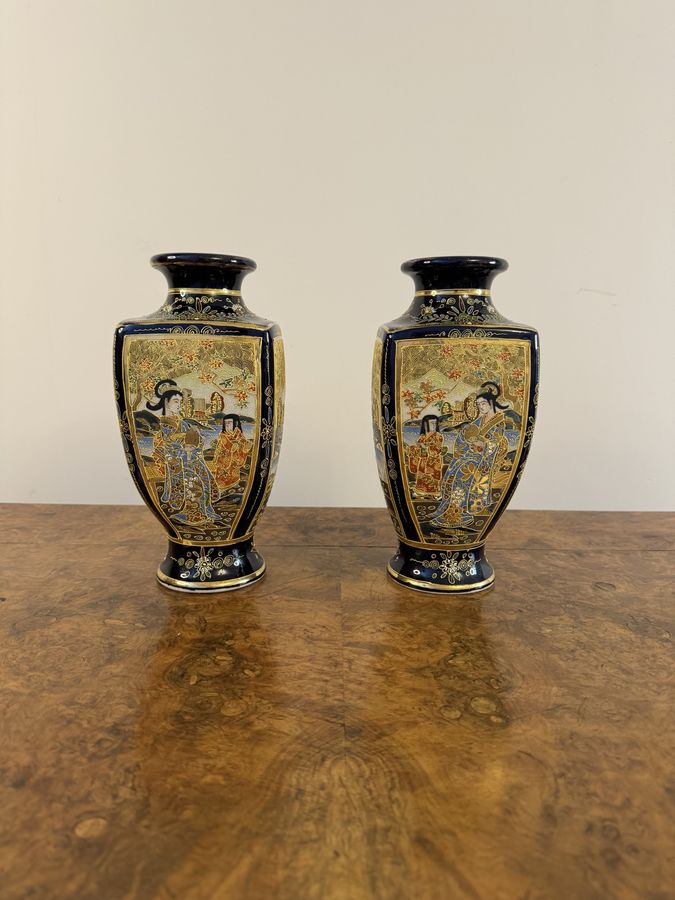 Outstanding quality pair of antique Japanese satsuma vases