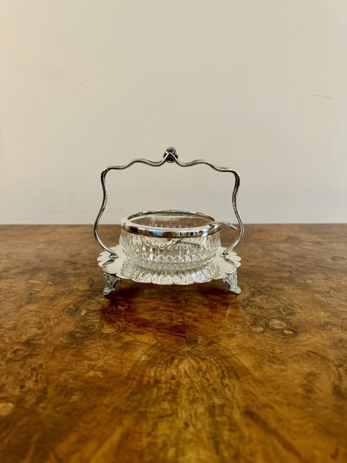 Antique Elegant antique Edwardian silver plated jam pot and spoon 