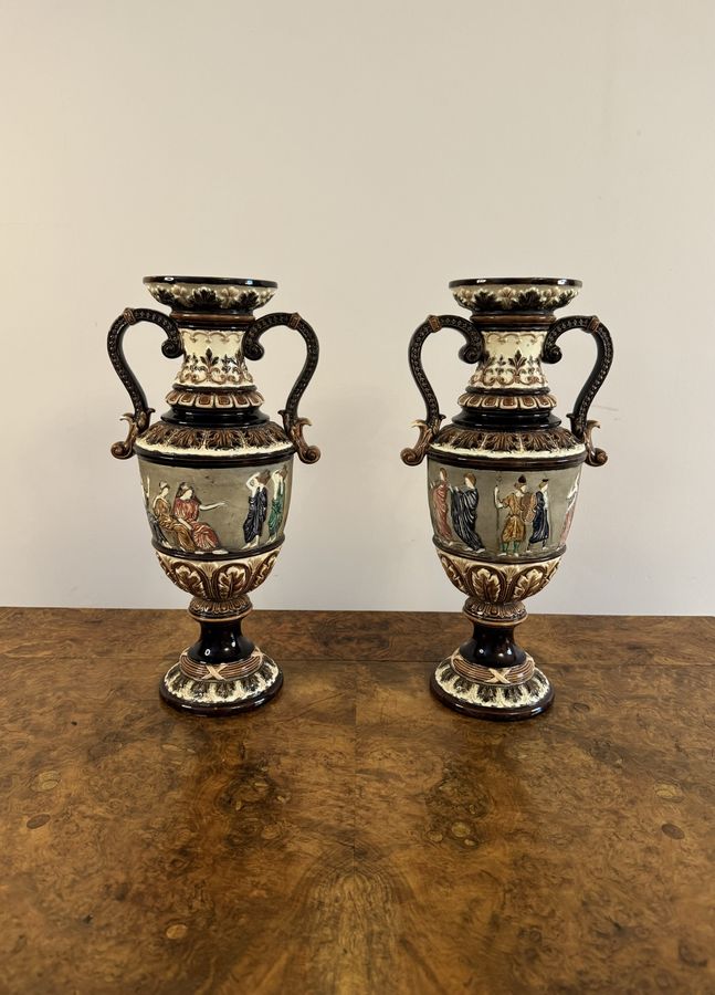 Unusual quality pair of antique Victorian vases