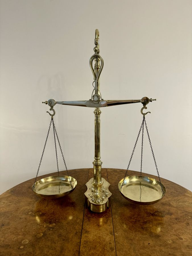 Antique Large pair of quality antique Victorian brass beam scales and weights