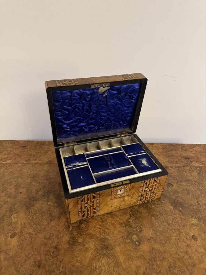 Antique Quality antique Victorian walnut tunbridge ware inlaid sewing box 