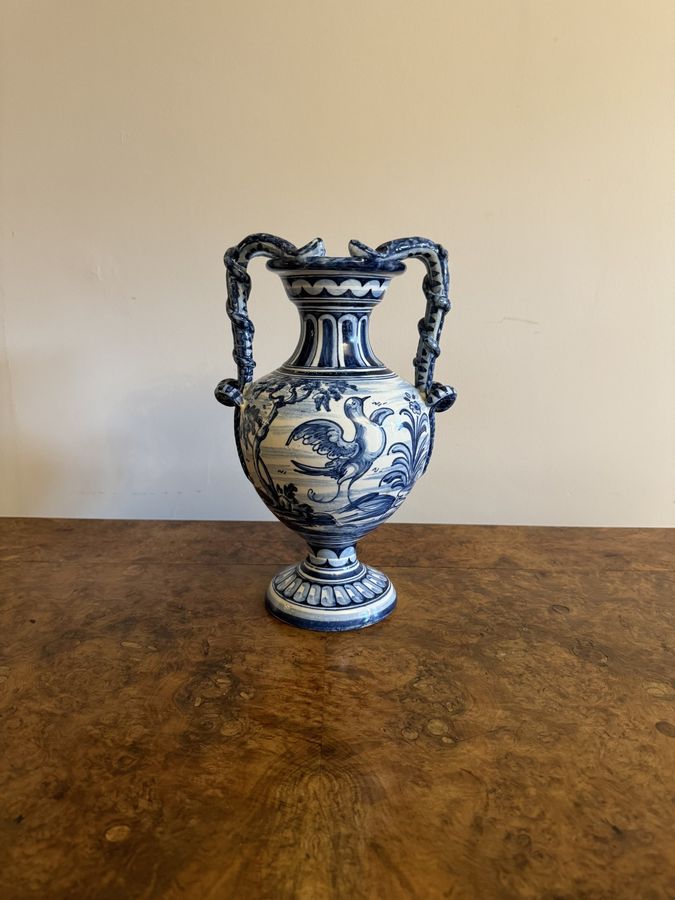 Antique Beautiful antique Talavere blue and white vase 