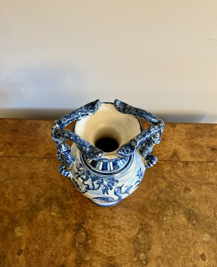 Antique Beautiful antique Talavere blue and white vase 