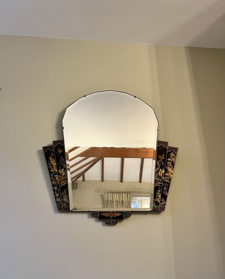 Unusual antique Edwardian quality chinoiserie decorated wall mirror
