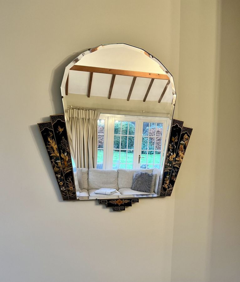 Antique Unusual antique Edwardian quality chinoiserie decorated wall mirror 