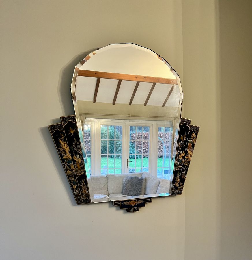 Antique Unusual antique Edwardian quality chinoiserie decorated wall mirror 