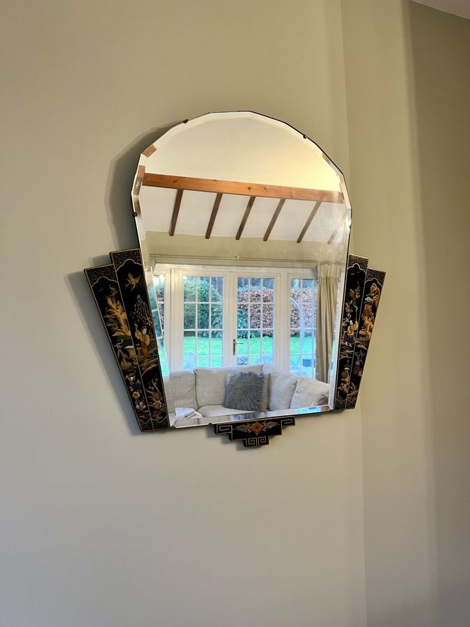 Antique Unusual antique Edwardian quality chinoiserie decorated wall mirror 