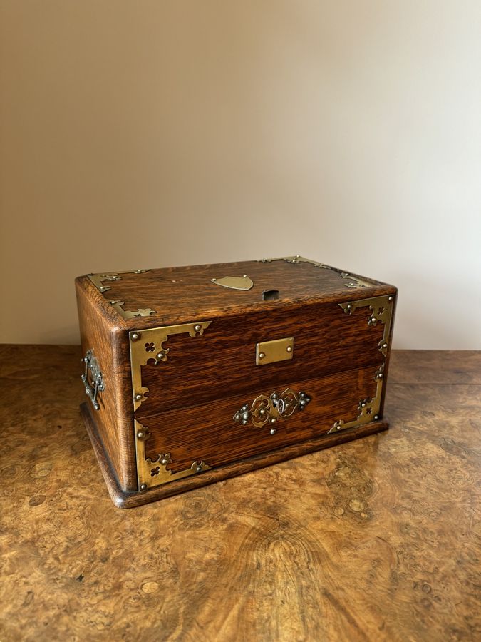 Unusual antique Victorian quality oak and brass mounted box