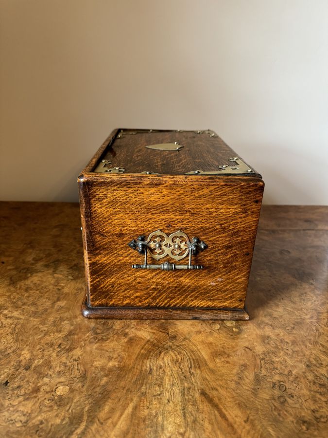Antique Unusual antique Victorian quality oak and brass mounted box 