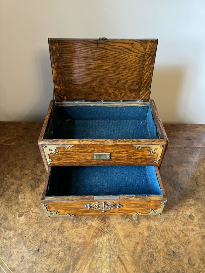 Antique Unusual antique Victorian quality oak and brass mounted box 
