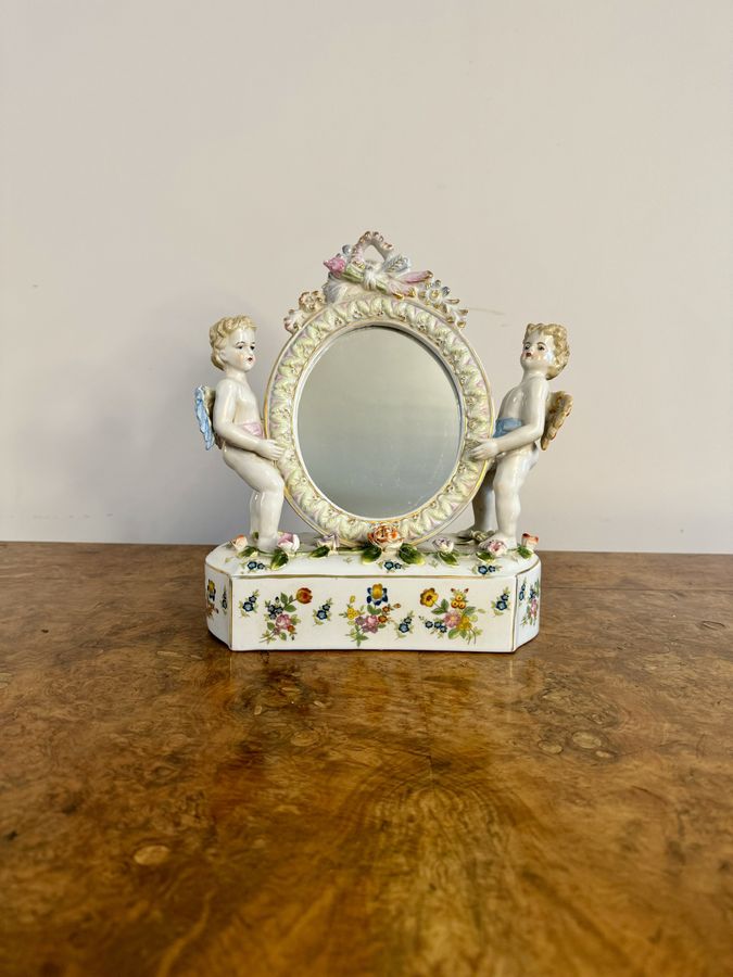 Antique Pretty antique porcelain dressing table mirror