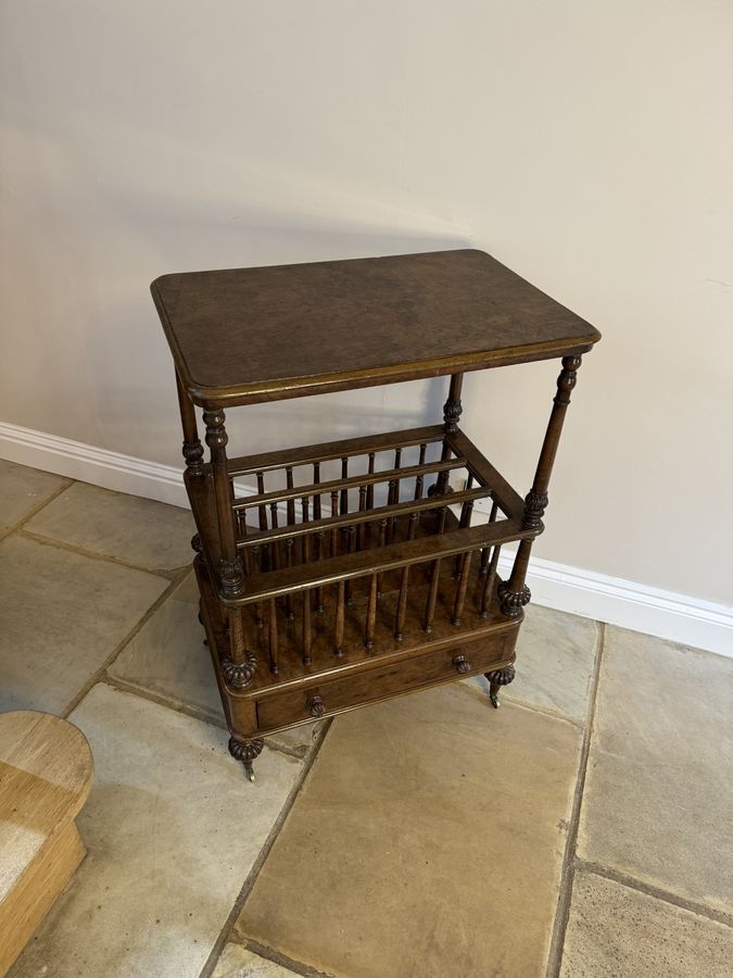 Antique Superb quality antique Victorian freestanding burr walnut Canterbury whatnot 