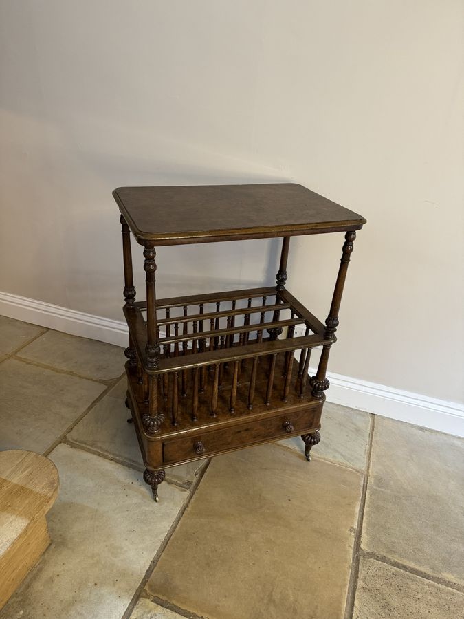 Antique Superb quality antique Victorian freestanding burr walnut Canterbury whatnot 