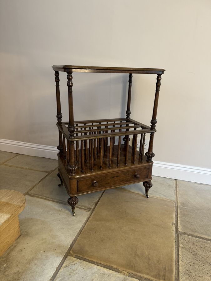 Antique Superb quality antique Victorian freestanding burr walnut Canterbury whatnot 