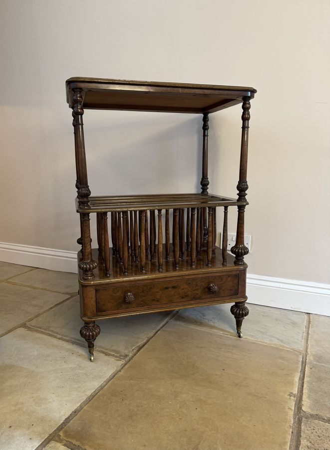 Antique Superb quality antique Victorian freestanding burr walnut Canterbury whatnot 