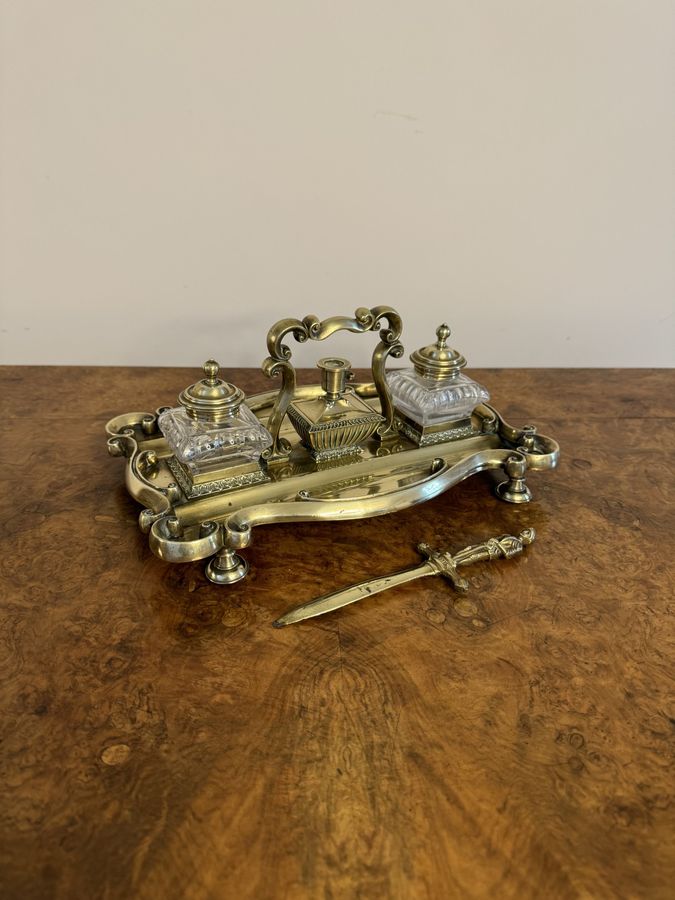 Antique Stunning quality antique Victorian brass desk set