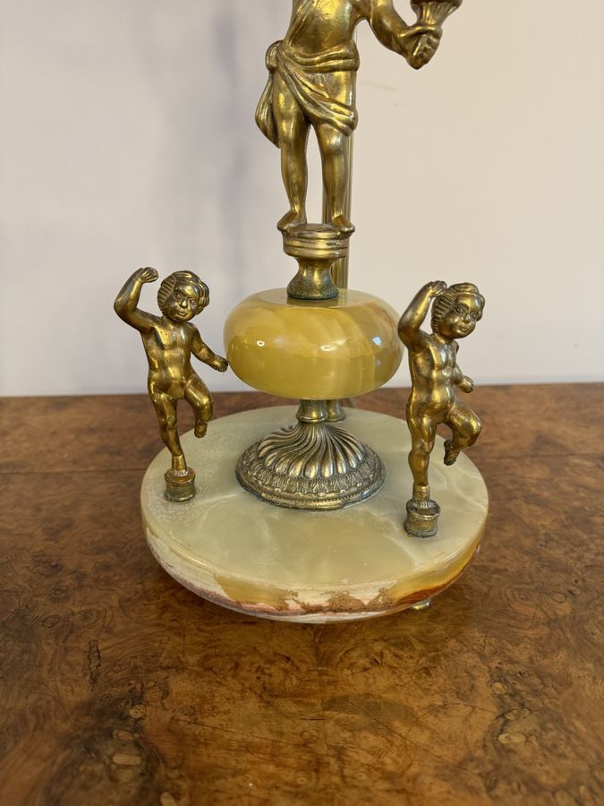 Antique Unusual antique Edwardian quality onyx and gilded brass table lamp