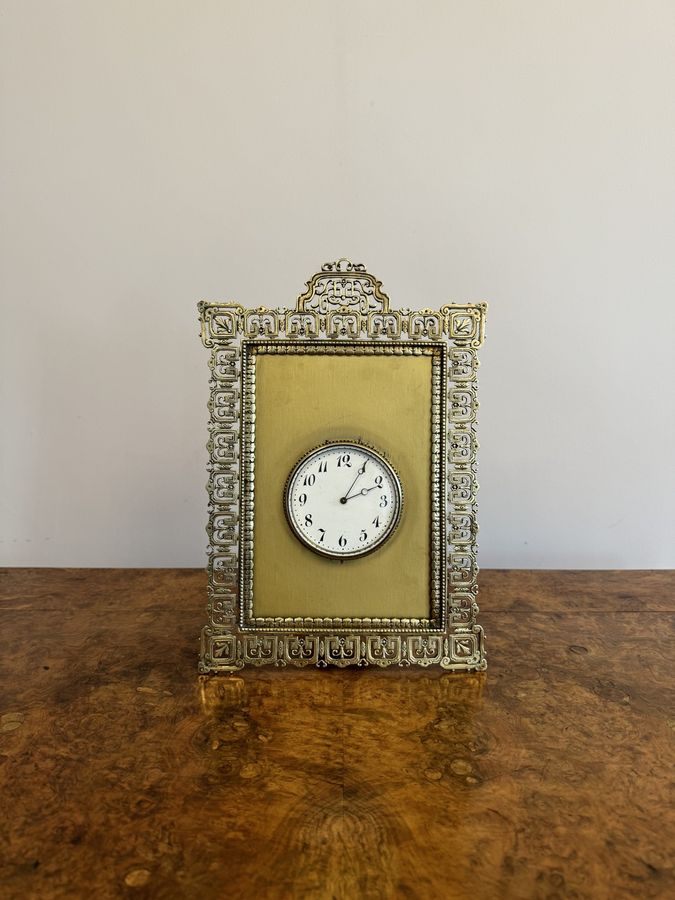 Elegant quality antique Victorian ornate brass desk clock