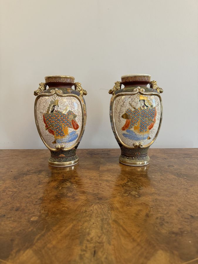 Antique Unusual pair of antique 19th century quality Japanese satsuma vases 