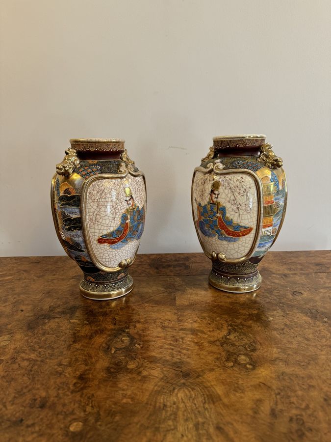 Antique Unusual pair of antique 19th century quality Japanese satsuma vases 