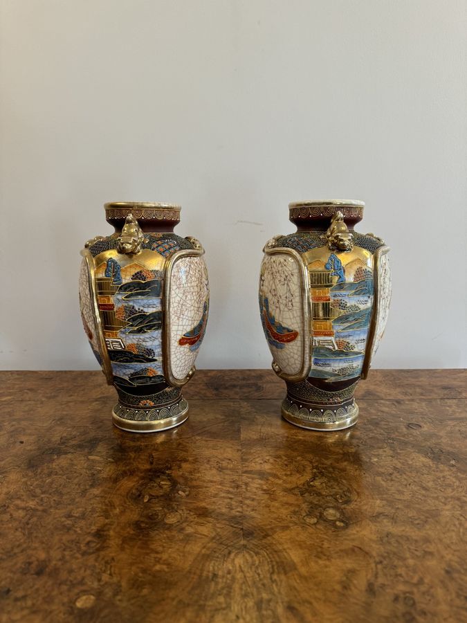 Antique Unusual pair of antique 19th century quality Japanese satsuma vases 