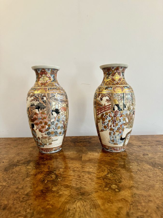 Pair of antique 19th century quality Japanese satsuma vases