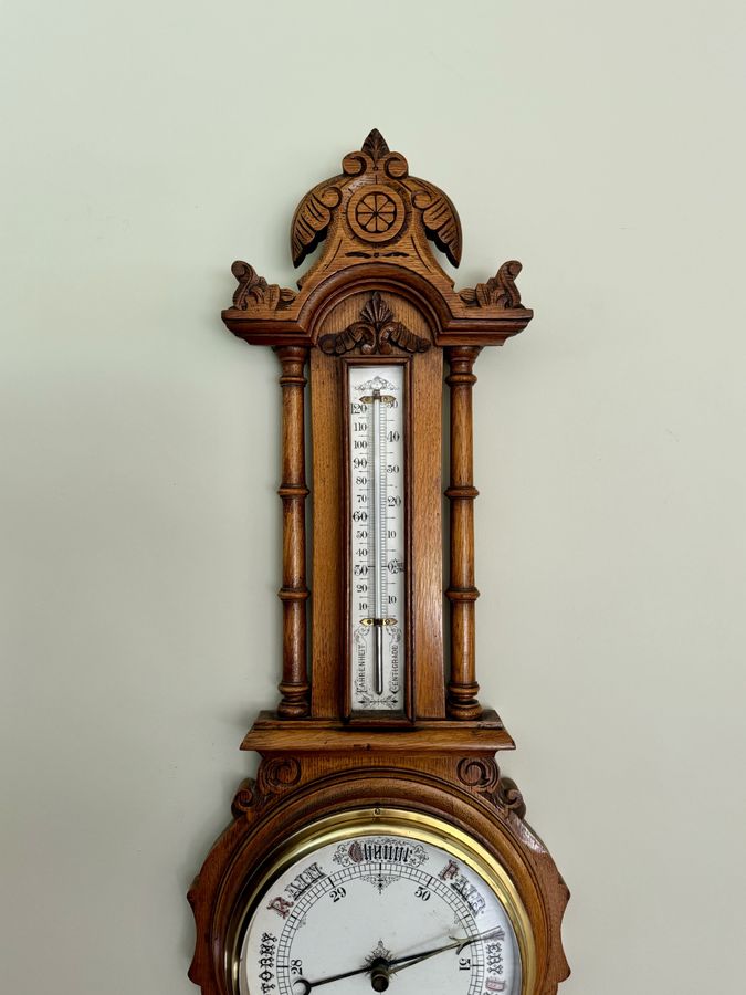 Antique Superb quality antique Victorian carved oak banjo barometer 