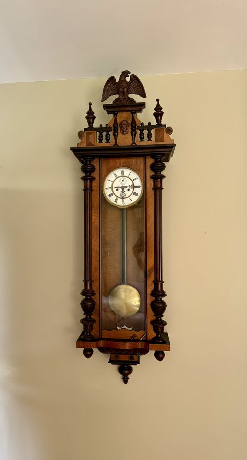 Antique Fantastic quality antique Victorian carved walnut Vienna wall clock 