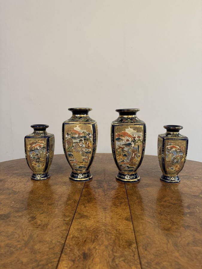 Outstanding quality antique Japanese satsuma vase garniture