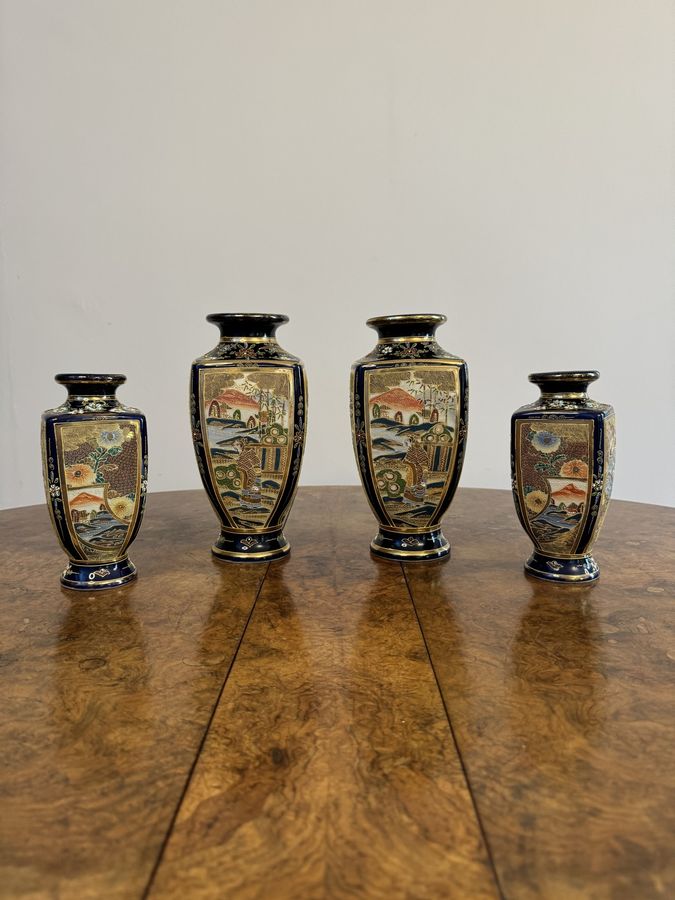 Antique Outstanding quality antique Japanese satsuma vase garniture 