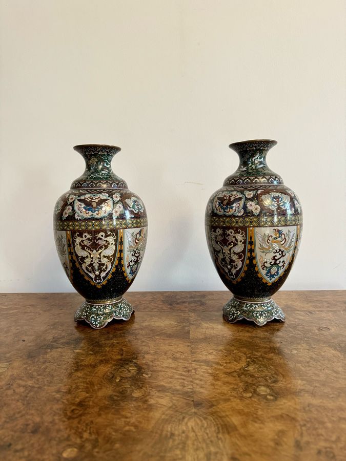 Antique Superb quality pair of antique 19th century cloisonné enamel vases