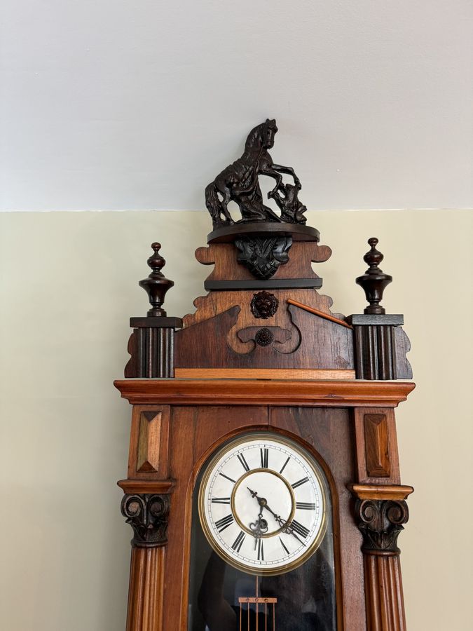 Antique Antique Edwardian quality carved walnut Vienna wall clock 