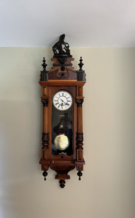 Antique Antique Edwardian quality carved walnut Vienna wall clock 