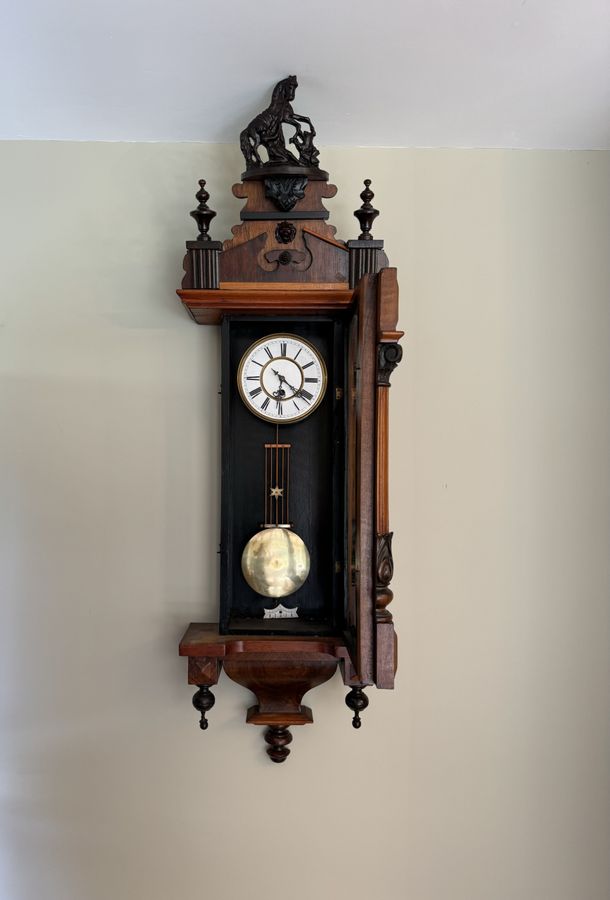 Antique Antique Edwardian quality carved walnut Vienna wall clock 