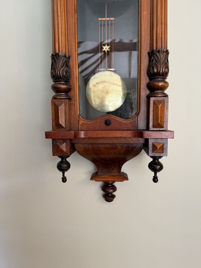 Antique Antique Edwardian quality carved walnut Vienna wall clock 